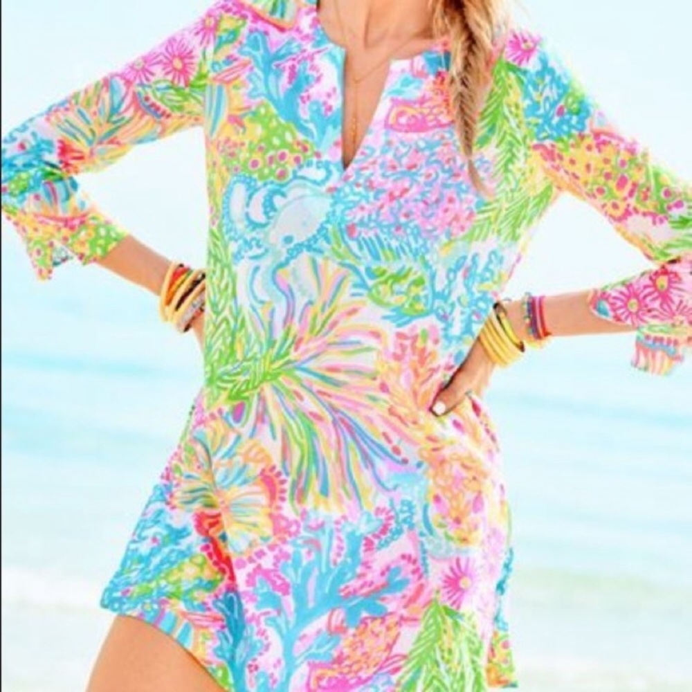 Lilly Pulitzer lovers coral Marco island tunic L